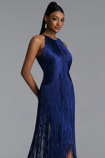 Load image into Gallery viewer, Sahara Chic Contour Halter Fringe Bandage Maxi Dress
