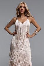 Load image into Gallery viewer, Alex Classic Contour V Neck Layered Fringe Bandage Maxi Dress