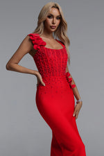 Lade Bild in die Galerieansicht, Oria Glamorous Contour Square Neck Pearl Floral Bandage Maxi Dres