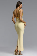 Charger l'image dans la visionneuse de la Galerie, Riza Chic Contour Halter Rhinestone Bandage Yellow Maxi Dress