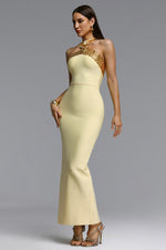 Charger l'image dans la visionneuse de la Galerie, Riza Chic Contour Halter Rhinestone Bandage Yellow Maxi Dress