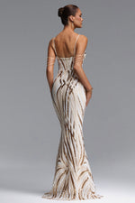 Load image into Gallery viewer, Gemma Chic Contour V Neck Sequin Stripe Maxi Dress