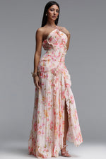 Load image into Gallery viewer, Elleri Resort Flowy Sleeveless Pleated Ruffle Floral Print Woven Maxi Dress