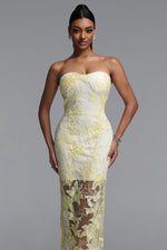 Load image into Gallery viewer, Livana Elegant Youthful Strapless Floral Embroidery Sheer Mermaid Maxi Dress