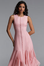 Charger l'image dans la visionneuse de la Galerie, Ethel Resort Flowy Round Neck Sleeveless Ruffle Chiffon Maxi Dress