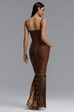 Load image into Gallery viewer, Leah Sleeveless Diamond Tassel Bandage Brown Maxi Dress