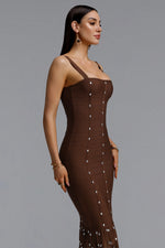 Load image into Gallery viewer, Leah Sleeveless Diamond Tassel Bandage Brown Maxi Dress