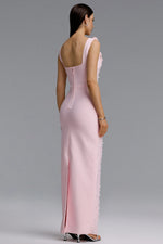 Load image into Gallery viewer, Shea Elegant Contour Square Neck Floral Pearl Bandage Pink Maxi Dress