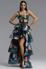 Load image into Gallery viewer, Pale Chic Flowy Halter Cut Out Floral Print Ruffle Green Maxi Dress