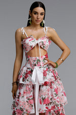Load image into Gallery viewer, Pale Chic Flowy Halter Cut Out Floral Print Ruffle Pink Maxi Dress