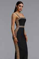 Lade Bild in die Galerieansicht, Lestie Minimalist Contour Straight Neck Gold Woven Bandage Midi Dress