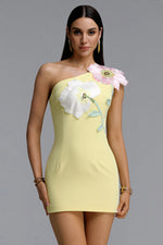 Load image into Gallery viewer, Kiele Soft Contour One Shoulder 3D Floral Embroidery Mini Dress
