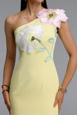 Load image into Gallery viewer, Kiele Soft Contour One Shoulder 3D Floral Embroidery Mini Dress