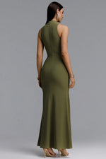 Load image into Gallery viewer, Sukia Chic Form-Fitting High Neck Cutout Draped Tie Sleeveless Mermaid Maxi Dress