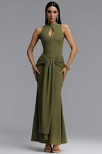 Load image into Gallery viewer, Sukia Chic Form-Fitting High Neck Cutout Draped Tie Sleeveless Mermaid Maxi Dress