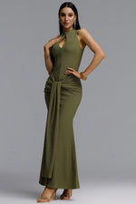 Load image into Gallery viewer, Sukia Chic Form-Fitting High Neck Cutout Draped Tie Sleeveless Mermaid Maxi Dress
