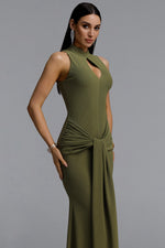 Load image into Gallery viewer, Sukia Chic Form-Fitting High Neck Cutout Draped Tie Sleeveless Mermaid Maxi Dress