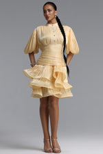 Lade Bild in die Galerieansicht, Fagra Resort Flowy Puff Sleeve Ruffle Shimmer Satin Mini Dress