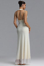 Load image into Gallery viewer, Dilara Elegant Slim Sleeveless Cutout Shoulder All Over Pearl Mesh Mermaid Maxi Evening Dress