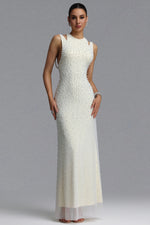 Load image into Gallery viewer, Dilara Elegant Slim Sleeveless Cutout Shoulder All Over Pearl Mesh Mermaid Maxi Evening Dress