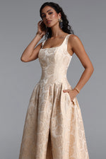 Load image into Gallery viewer, Rahel Classic Tailored Square Neck Floral Jacquard Woven Maxi Dress