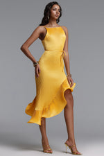 Load image into Gallery viewer, Rerily Resort Flowy Sleeveless Asymmetric Ruffle Pleated Woven Midi Dress