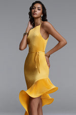 Load image into Gallery viewer, Rerily Resort Flowy Sleeveless Asymmetric Ruffle Pleated Woven Midi Dress
