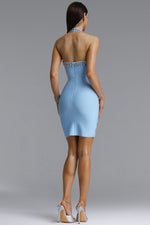 Charger l'image dans la visionneuse de la Galerie, Manik Glamorous Contour Halter Rhinestone Blue Blue Bandage Mini Dress