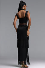 Load image into Gallery viewer, Rakel Stylish Fitted Halter Sheer Fringe Long Bandage Dress