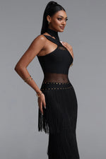 Load image into Gallery viewer, Rakel Stylish Fitted Halter Sheer Fringe Long Bandage Dress