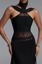 Load image into Gallery viewer, Rakel Stylish Fitted Halter Sheer Fringe Long Bandage Dress