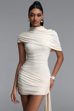 Lade Bild in die Galerieansicht, Nettie Romantic Contour Ruched Draped Sash Knit Mini Dress