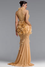 Lade Bild in die Galerieansicht, Rayna Elegant Contour High Neck Floral Mesh Beige Maxi Dress