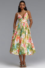 Load image into Gallery viewer, Kamaria Romantic Cinched V Neck Spaghetti Strap Ruched Floral Print Woven Maxi Dress