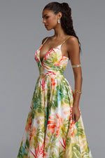 Load image into Gallery viewer, Kamaria Romantic Cinched V Neck Spaghetti Strap Ruched Floral Print Woven Maxi Dress
