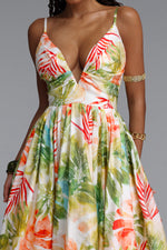 Load image into Gallery viewer, Kamaria Romantic Cinched V Neck Spaghetti Strap Ruched Floral Print Woven Maxi Dress