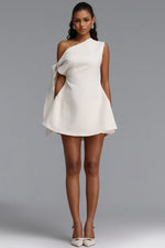 Load image into Gallery viewer, Denali Chic Tailored One Shoulder Asymmetric Woven Mini Dress