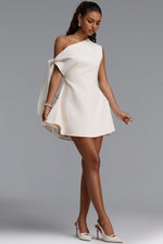 Load image into Gallery viewer, Denali Chic Tailored One Shoulder Asymmetric Woven Mini Dress