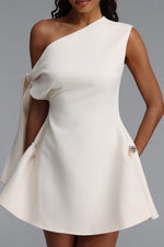 Load image into Gallery viewer, Denali Chic Tailored One Shoulder Asymmetric Woven Mini Dress