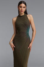 Load image into Gallery viewer, Lisbon Elegant Contour High Neck Beaded Embroidery Woven Maxi Dress
