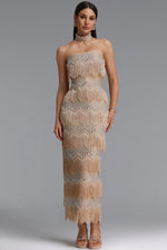 Load image into Gallery viewer, Pelze Glamorous Contour Strapless Tassel Rhinestone Bandage Maxi Dress