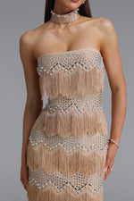 Load image into Gallery viewer, Pelze Glamorous Contour Strapless Tassel Rhinestone Bandage Maxi Dress