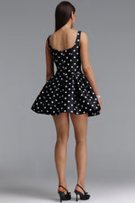 Lade Bild in die Galerieansicht, Simone Classic Tailored Square Neck Polka Dot Woven Black Mini Dress