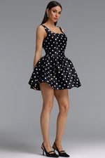 Lade Bild in die Galerieansicht, Simone Classic Tailored Square Neck Polka Dot Woven Black Mini Dress