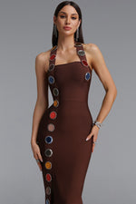 Load image into Gallery viewer, Dixie Halter Sleeveless Diamond Brown Bandage Maxi Dress