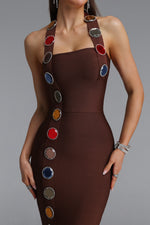 Load image into Gallery viewer, Dixie Halter Sleeveless Diamond Brown Bandage Maxi Dress