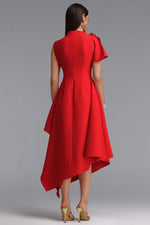 Lade Bild in die Galerieansicht, Weren Elegant Contour High Neck Asymmetric Red Maxi Dress