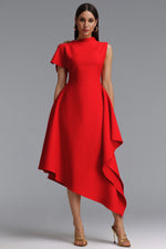 Lade Bild in die Galerieansicht, Weren Elegant Contour High Neck Asymmetric Red Maxi Dress