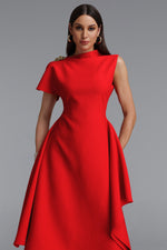 Lade Bild in die Galerieansicht, Weren Elegant Contour High Neck Asymmetric Red Maxi Dress