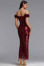 Load image into Gallery viewer, Laley Elegant Contour Off Shoulder Floral Pearl Woven Maxi Dress